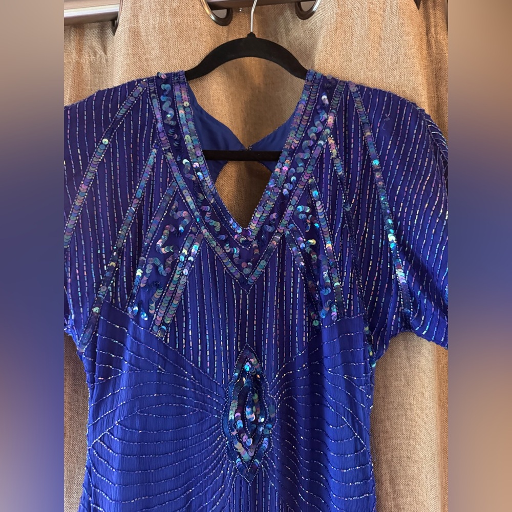 Vintage Scala Stunning Blue Sequin Silk Mini Dress - Picture 3 of 12